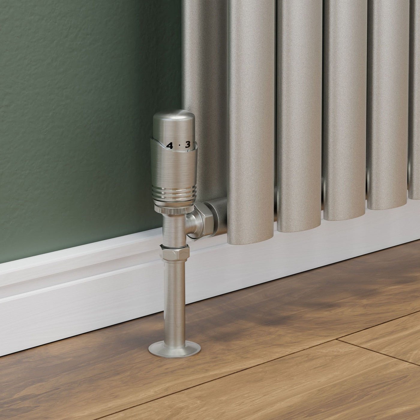 Plumbers Choice Delta Angled TRV Brushed Satin Nickel Thermostatic Radiator Valve