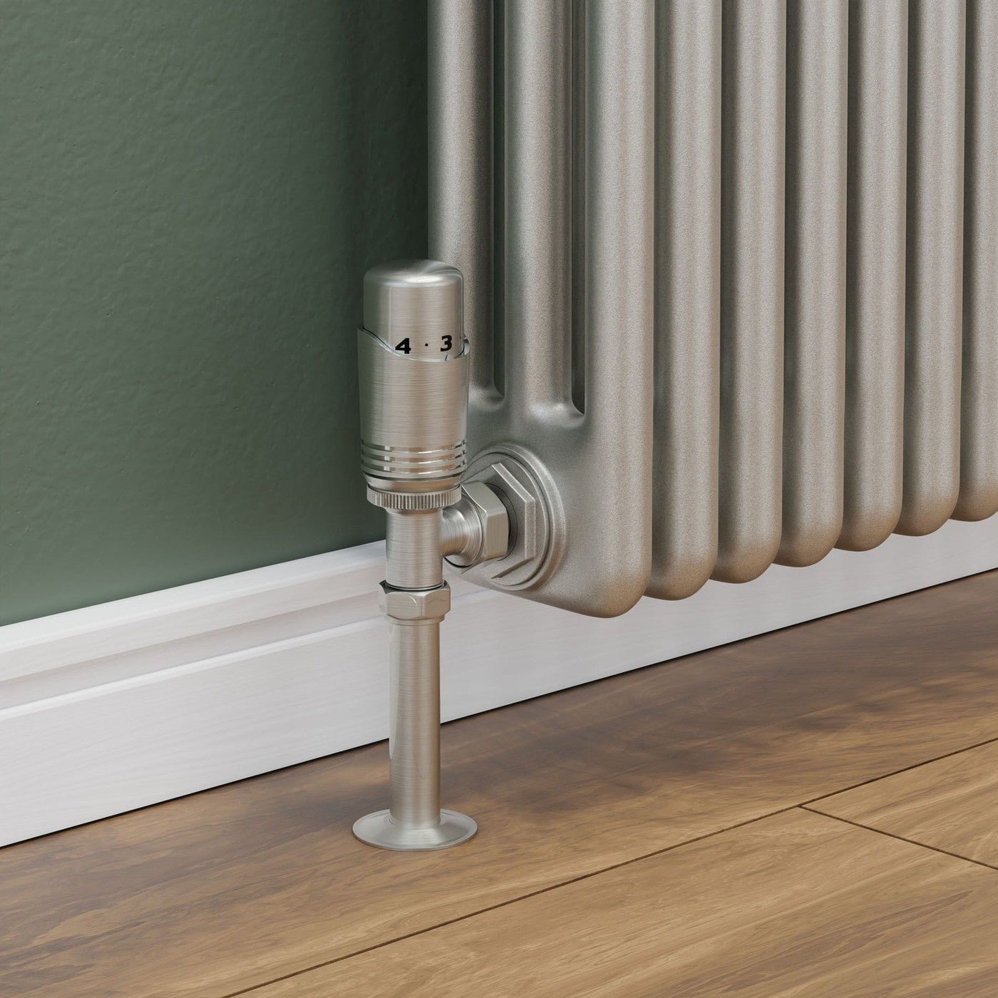 Plumbers Choice Delta Angled TRV Brushed Satin Nickel Thermostatic Radiator Valve