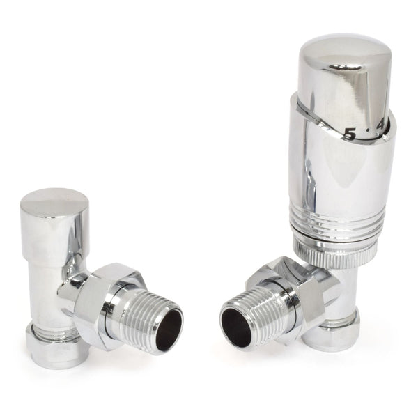 Plumbers Choice Delta Angled TRV Chrome Thermostatic Radiator Valve