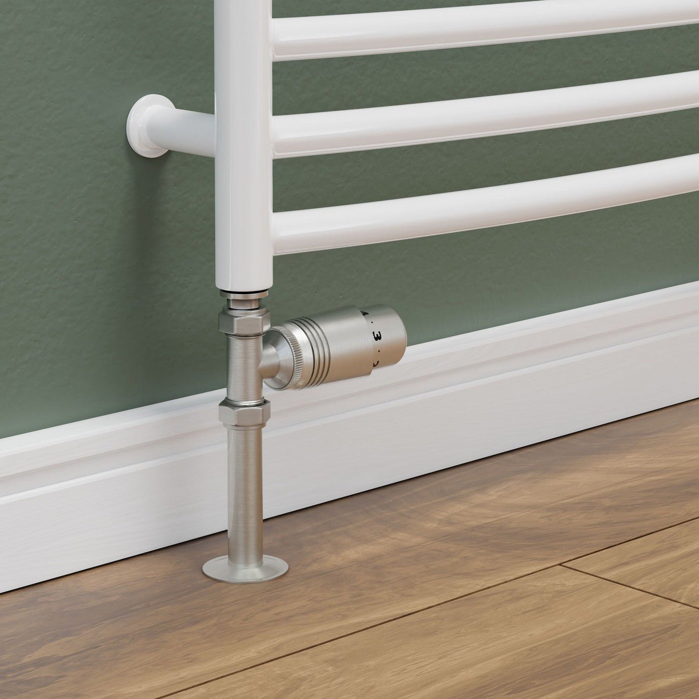 Plumbers Choice Delta Straight TRV Brushed Satin Nickel Thermostatic Radiator Valve