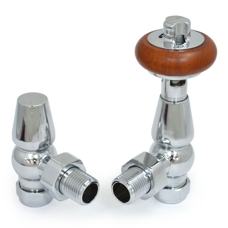 Plumbers Choice Faringdon Angled Brass Traditional Thermostatic Radiator Valve Chrome