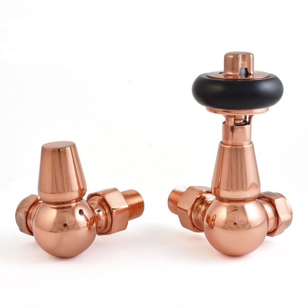 Plumbers Choice Faringdon Traditional Thermostatic Radiator Valve - Polished Copper (Corner TRV)