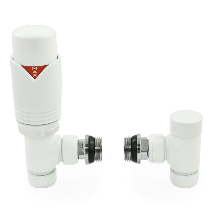 Plumbers Choice Realm Angled TRV All White Wheelhead & Lockshield