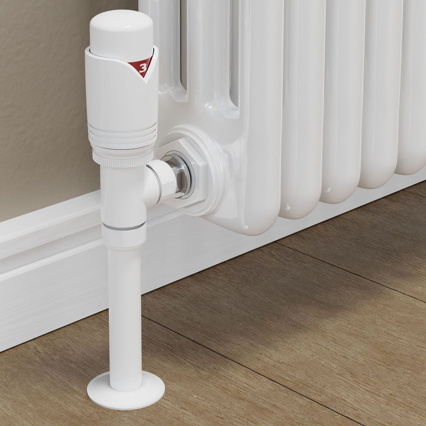 Realm White Wheelhead Angled TRV & Lockshield | Traditional Valve UK ...