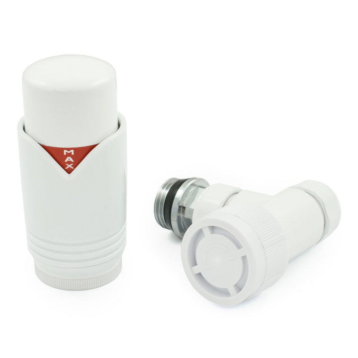 Plumbers Choice Realm Angled TRV All White Wheelhead & Lockshield