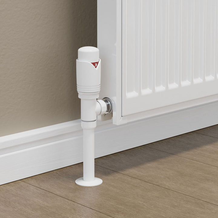 Plumbers Choice Realm Angled TRV All White Wheelhead & Lockshield