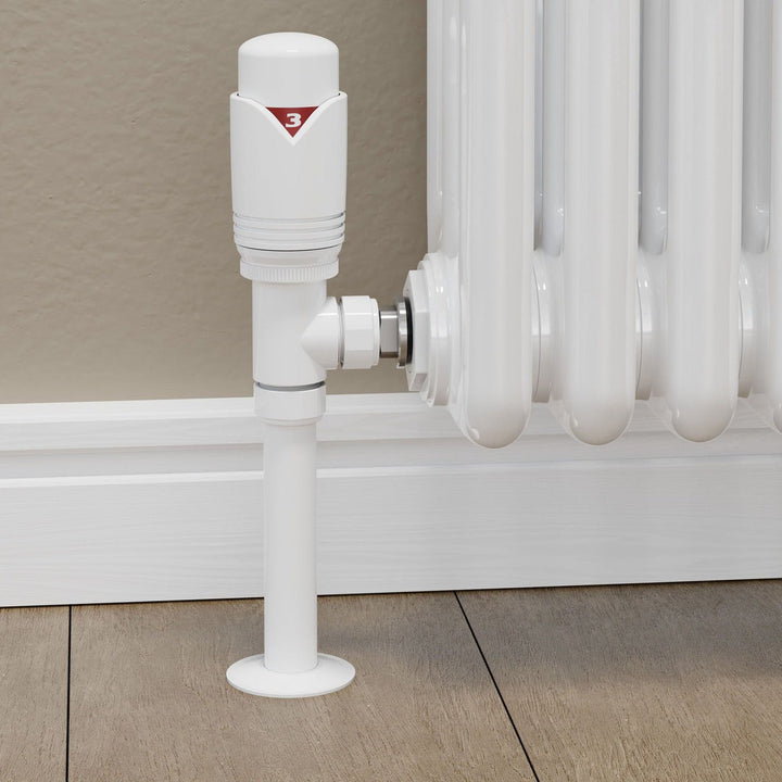 Plumbers Choice Realm Angled TRV All White Wheelhead & Lockshield
