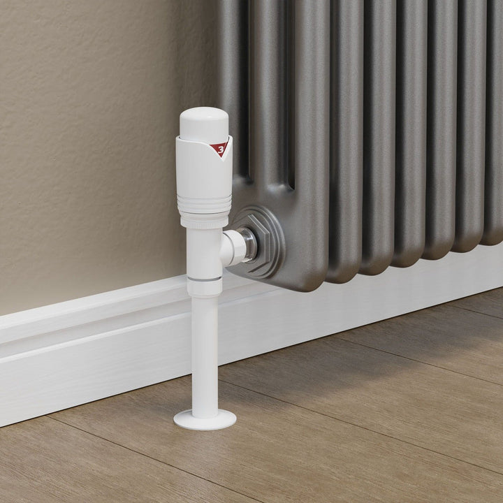 Plumbers Choice Realm Angled TRV All White Wheelhead & Lockshield