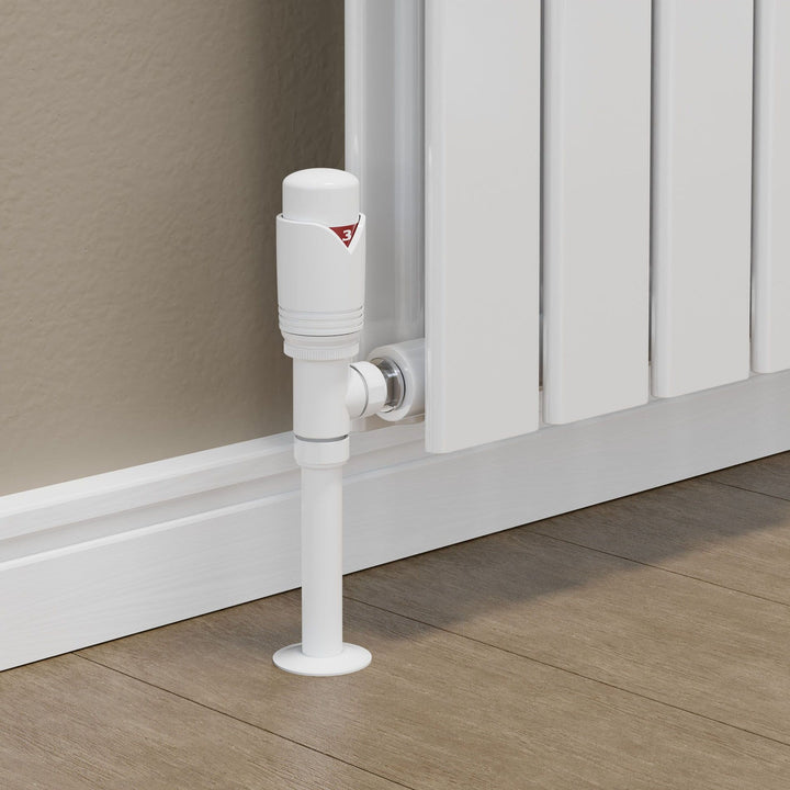 Plumbers Choice Realm Angled TRV All White Wheelhead & Lockshield