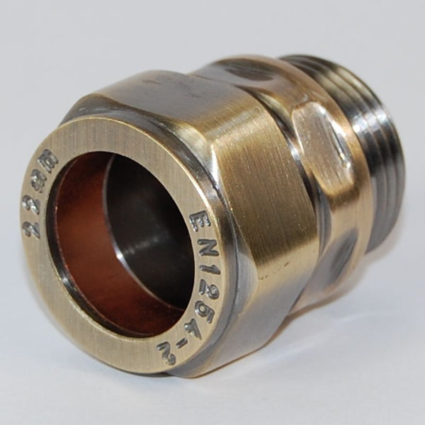 Plumbers Choice Rosa 22mm Brass Compression Adapter Antique Brass