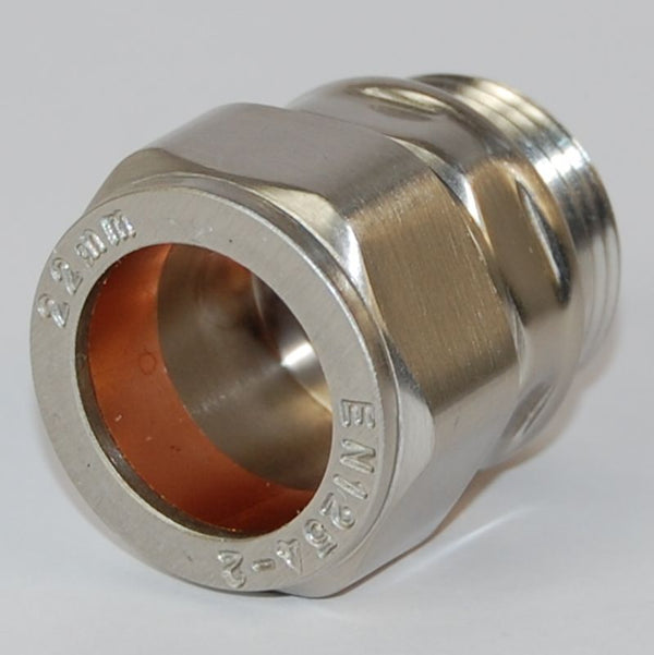 Plumbers Choice Rosa 22mm Brass Compression Adapter Brushed Satin Nickel