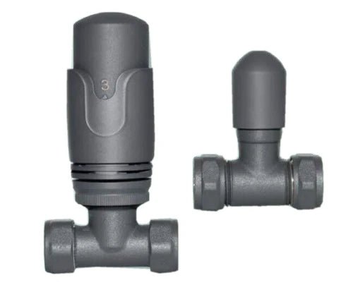 Plumbers Choice Straight Anthracite Thermostatic Radiator Valves & Lockshield 15mm (pair)