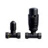 Plumbers Choice Straight Black Thermostatic Radiator Valves & Lockshield 15mm (1 pair)