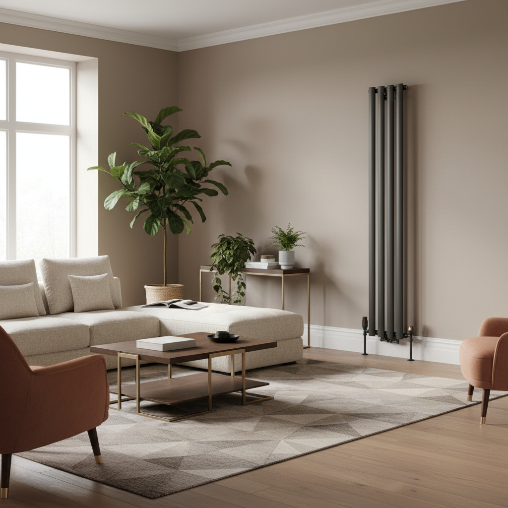 Premium anthracite vertical radiator lifestyle image