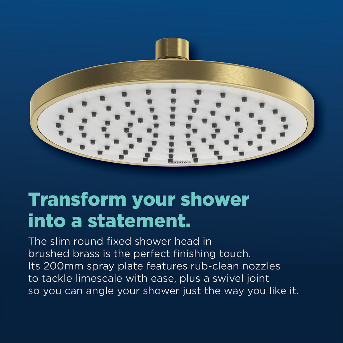 Bristan - Fixed Round ABS Shower Head 200mm - Brushed Brass