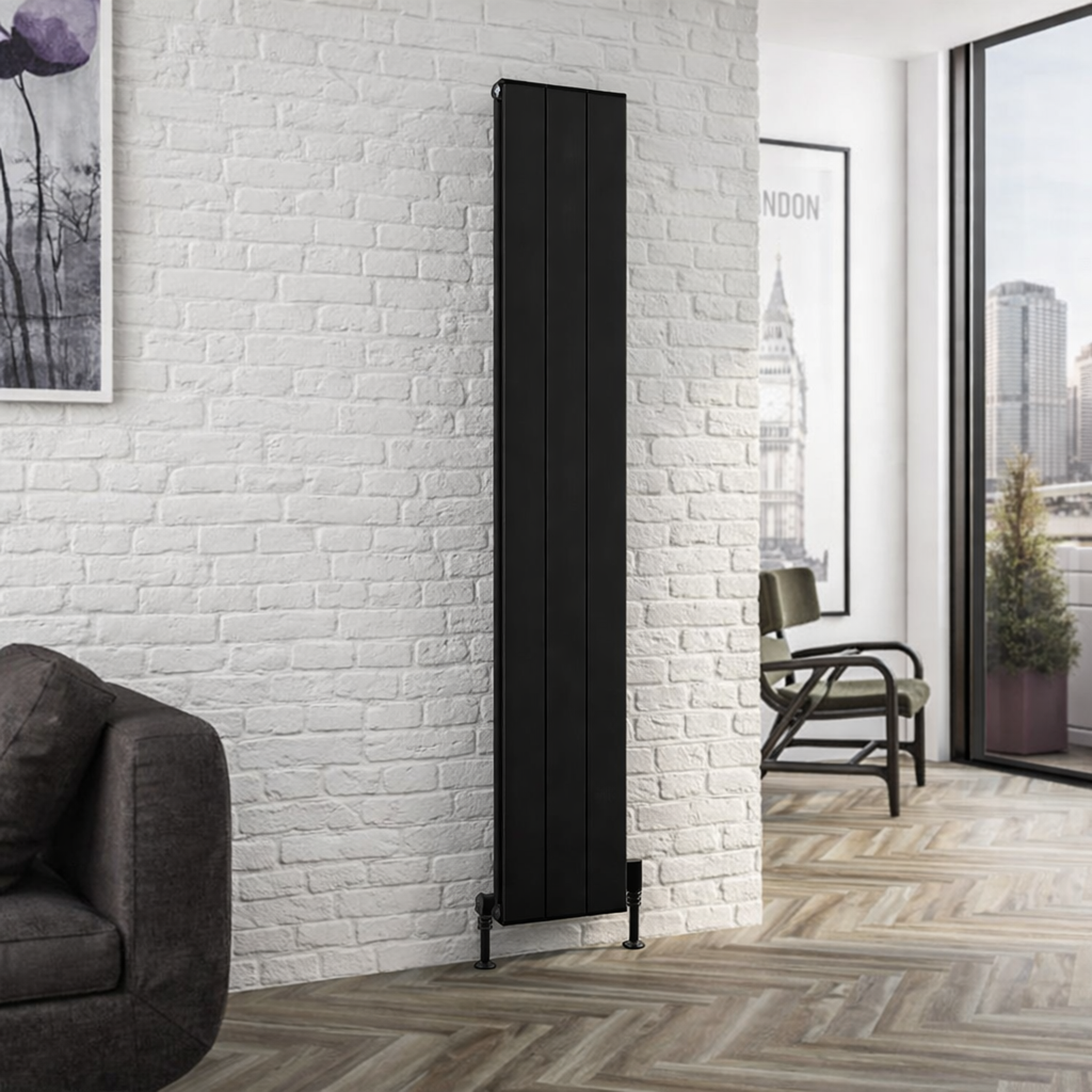 Eastbrook Vesima Matt Black Vertical Aluminium Radiators - Tradeplumbing
