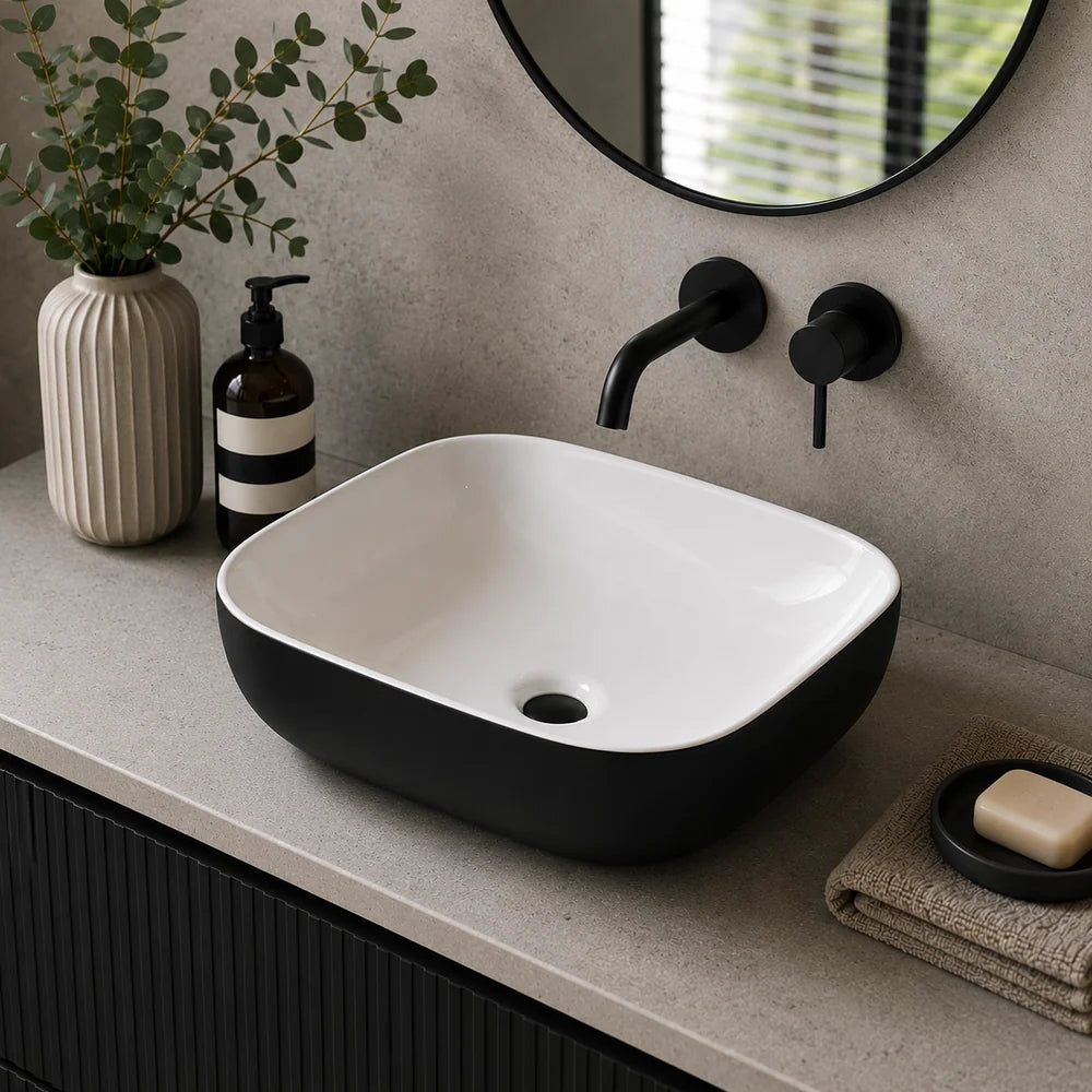 Tailored Bathrooms - Orca Curved Countertop Basin - Black/White