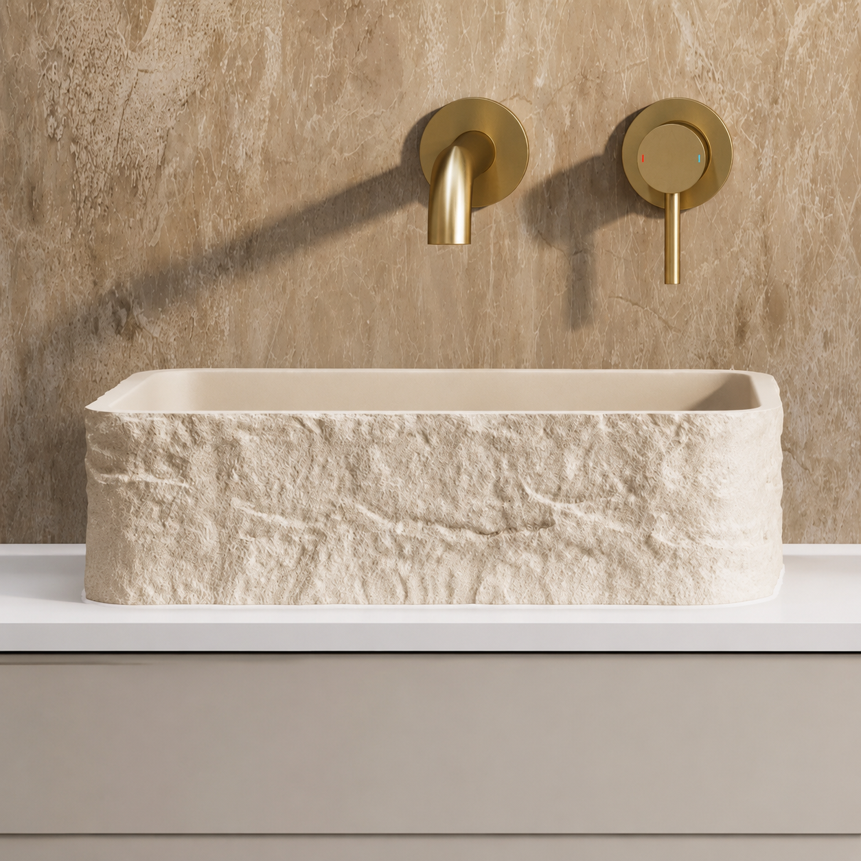 HIb - Petro Stone Effect Concrete Vessel Basin - Alabaster White