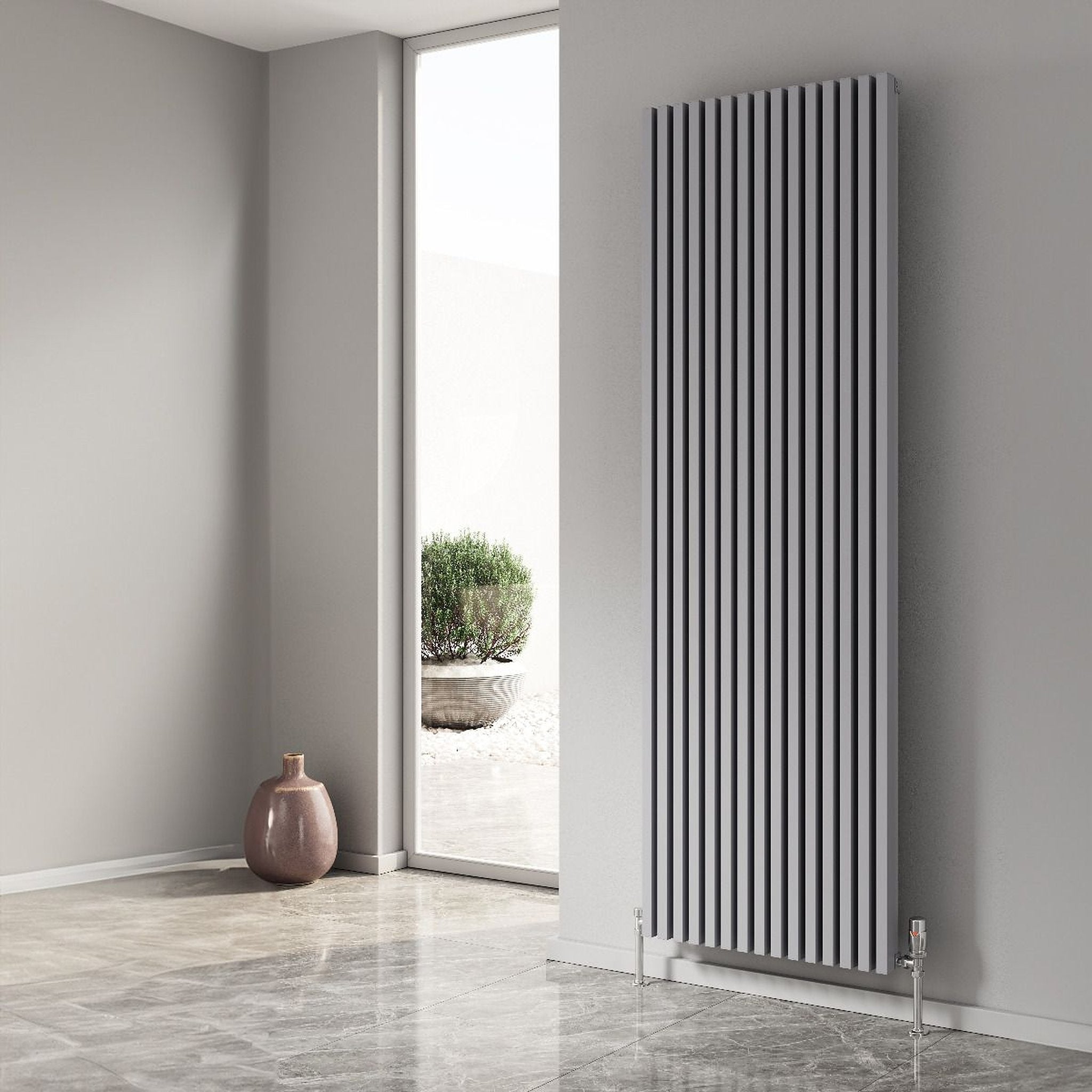 Reina Albano radiator in Silver, room setting