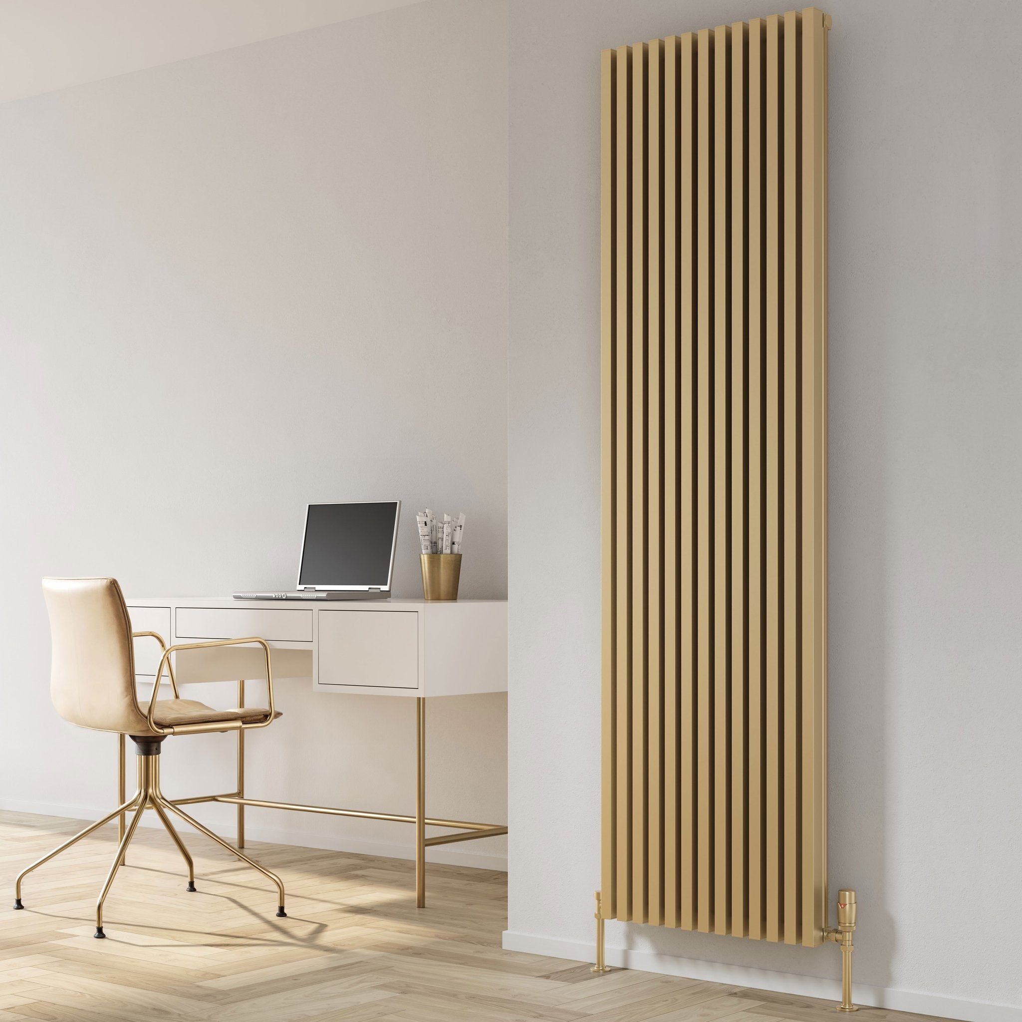 Reina Albano radiator in Brass, room setting