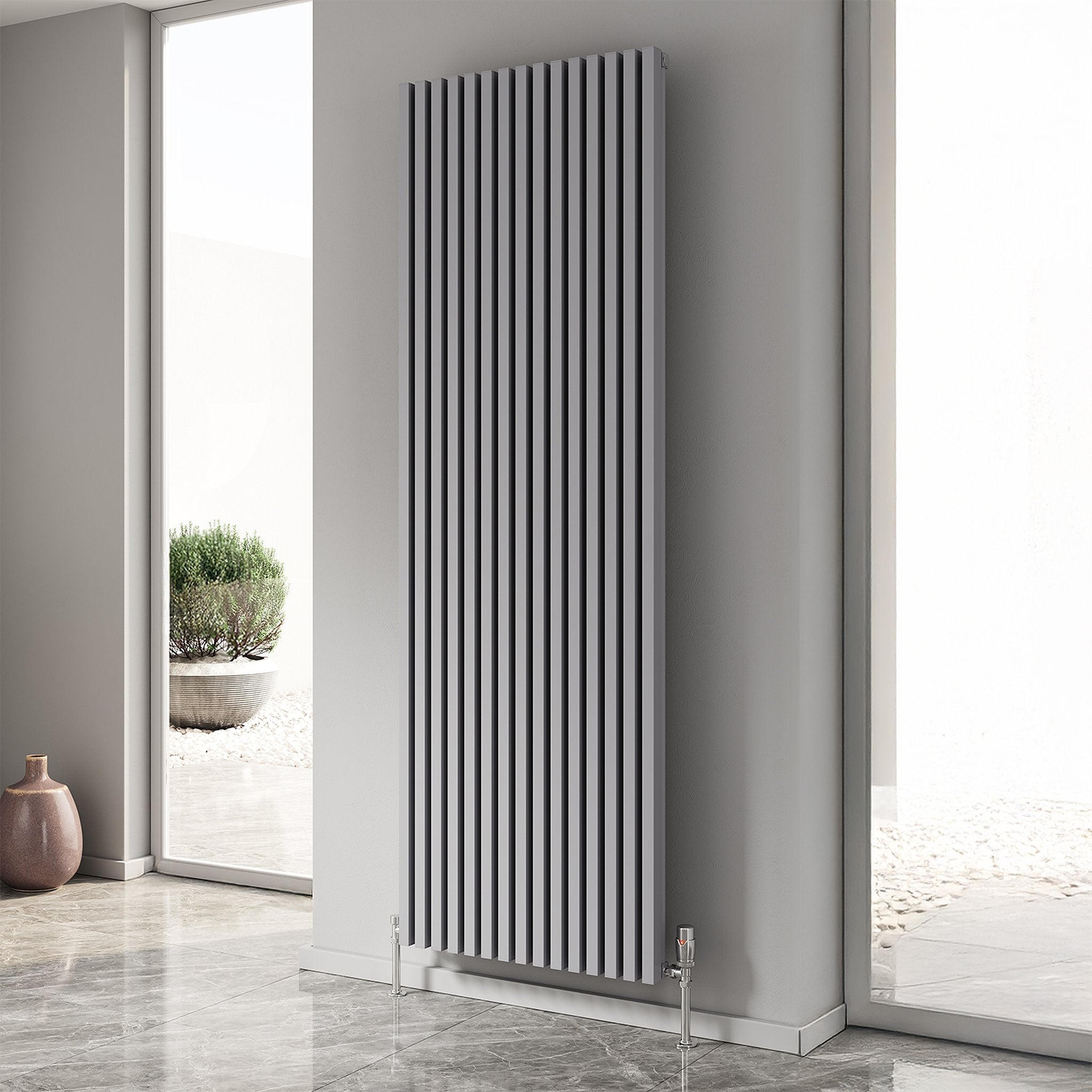 Reina Albano radiator in Silver, room setting