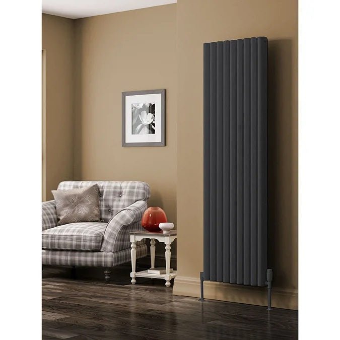 Reina Alco Anthracite Vertical Aluminium Radiator, 1800mm H x 400mm W - Central Heating