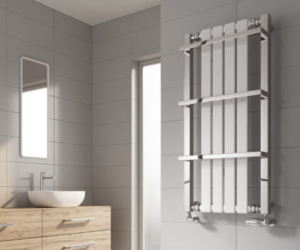Reina Ashen Steel White Vertical Heated Designer Towel Radiator