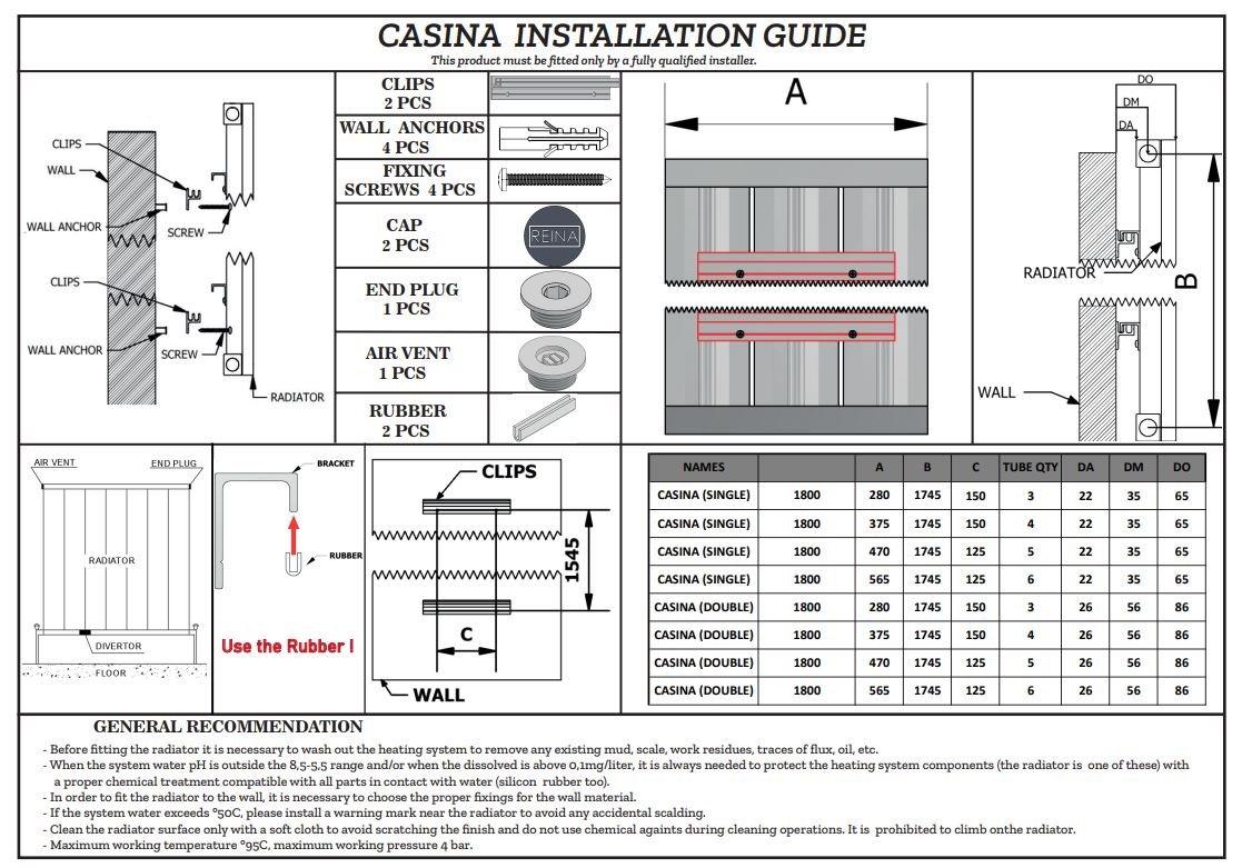 Reina Casina Anthracite Single/Double Vertical Aluminium Radiators, Central Heating