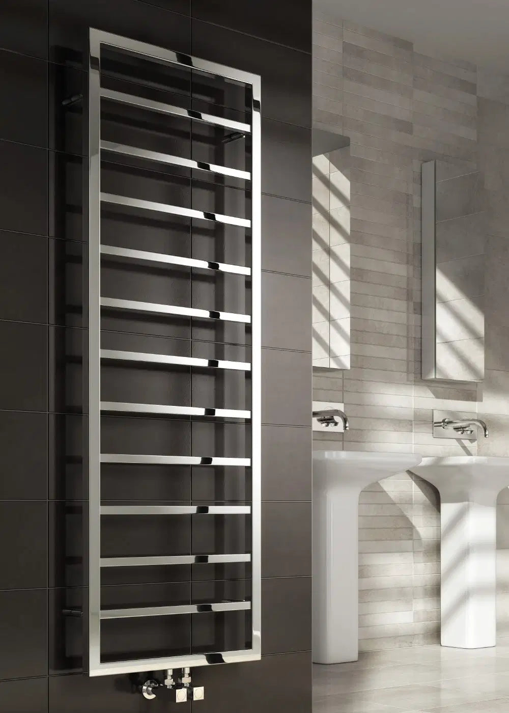 Reina Egna Polished Stainless Steel Vertical Designer Towel Rail Radiator, Central Heating