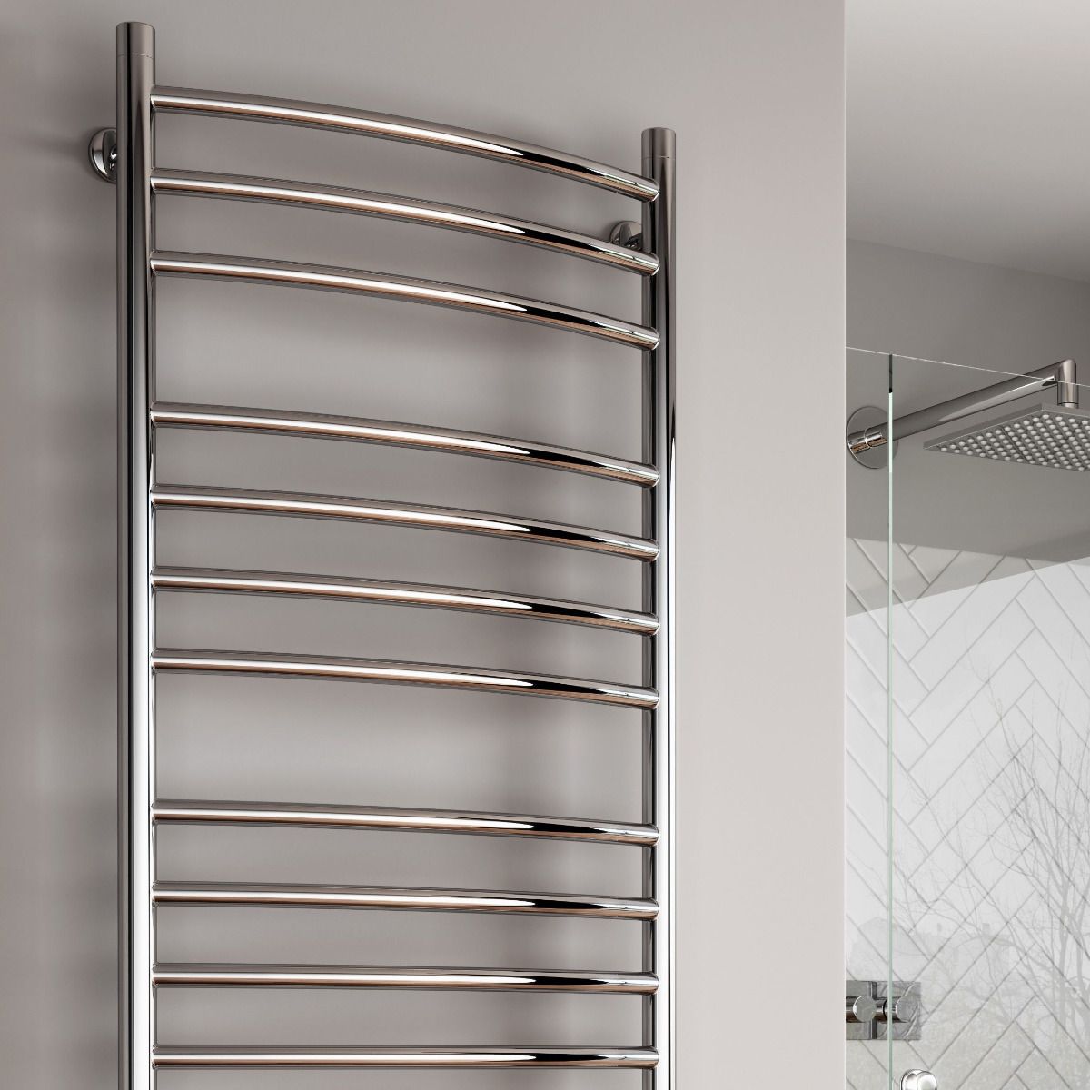 Reina Eos Polished Curved Stainless Steel Heated Towel Rail (view 5)