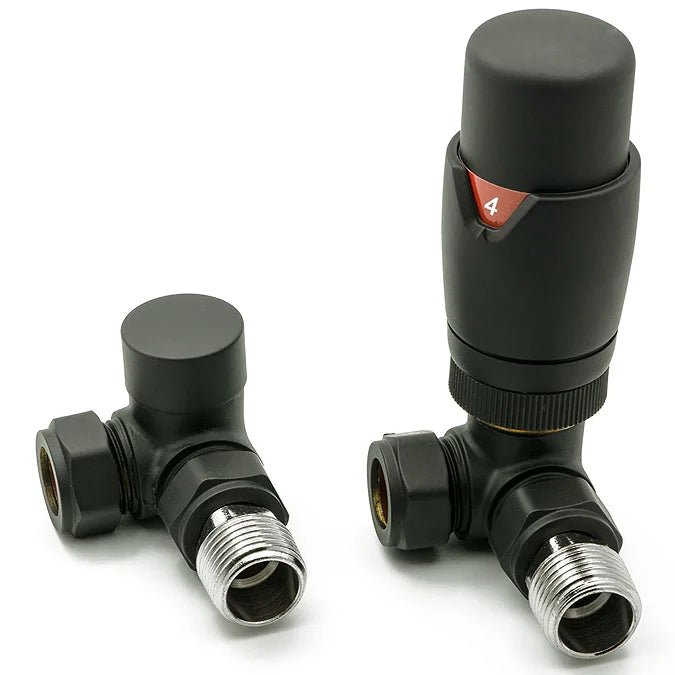 Reina Modal Trv Corner Steel Radiator & Towel Rail Valve Black