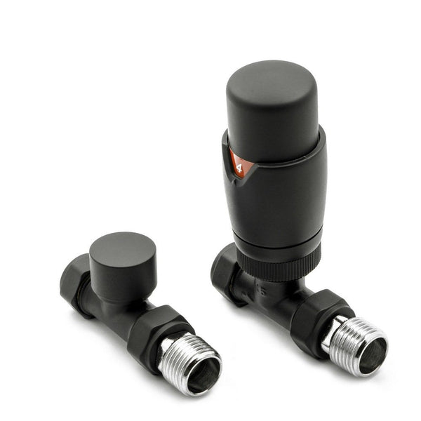 Reina Modal Trv Straight Steel Radiator & Towel Rail Valve Black