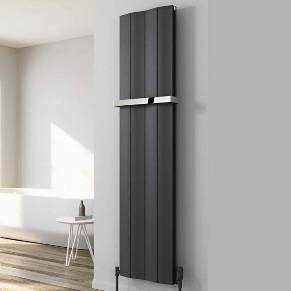 Reina Wave Anthracite Double Panel Vertical Aluminium Radiator, 1800mm H x 412mm W - Central Heating