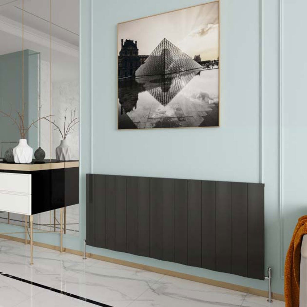 Reina Wave Anthracite Single Panel Aluminium Radiator, 600mm H x 1452mm W - Central Heating