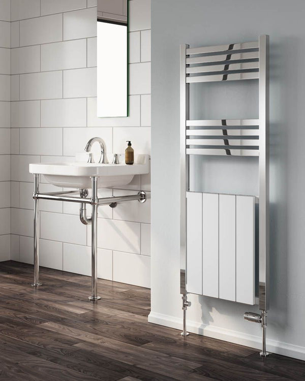 Reina York Vertical Chrome/White Aluminium Traditional Towel Rail Radiator