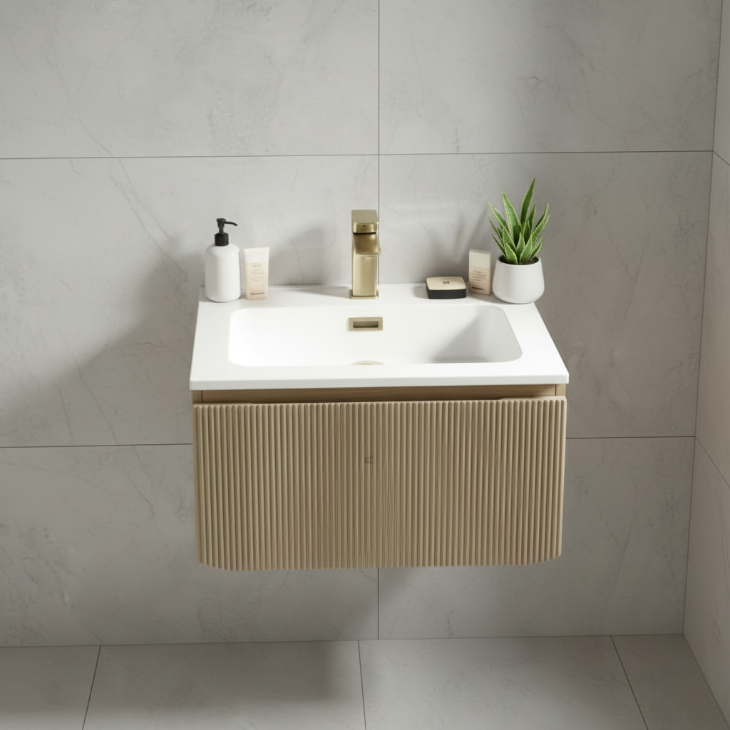 Ribbed Oak Wall-Hung Vanity Front View 1:1