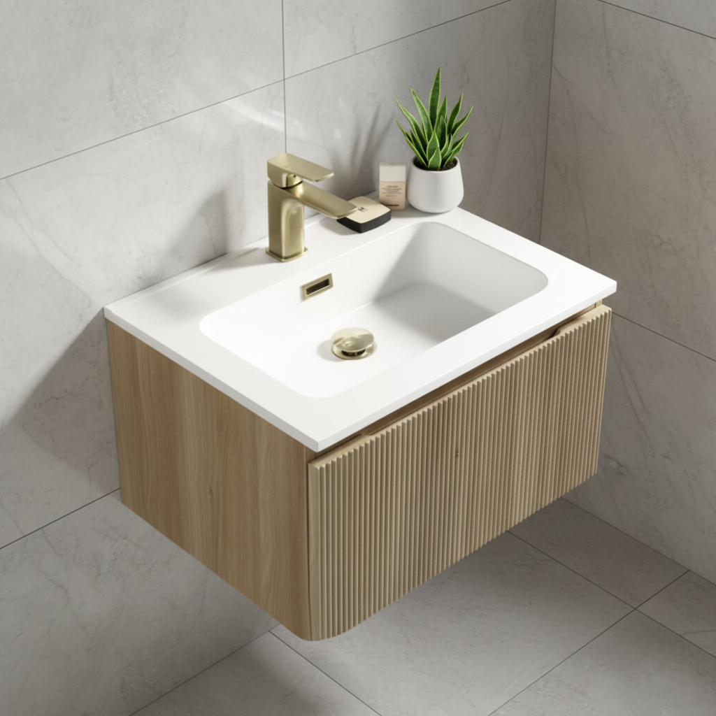Ribbed Oak Wall-Hung Vanity Lifestyle 1:1