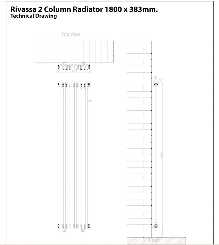 Rivassa 2 Column Radiator 1800 x 383mm Bronze Olive