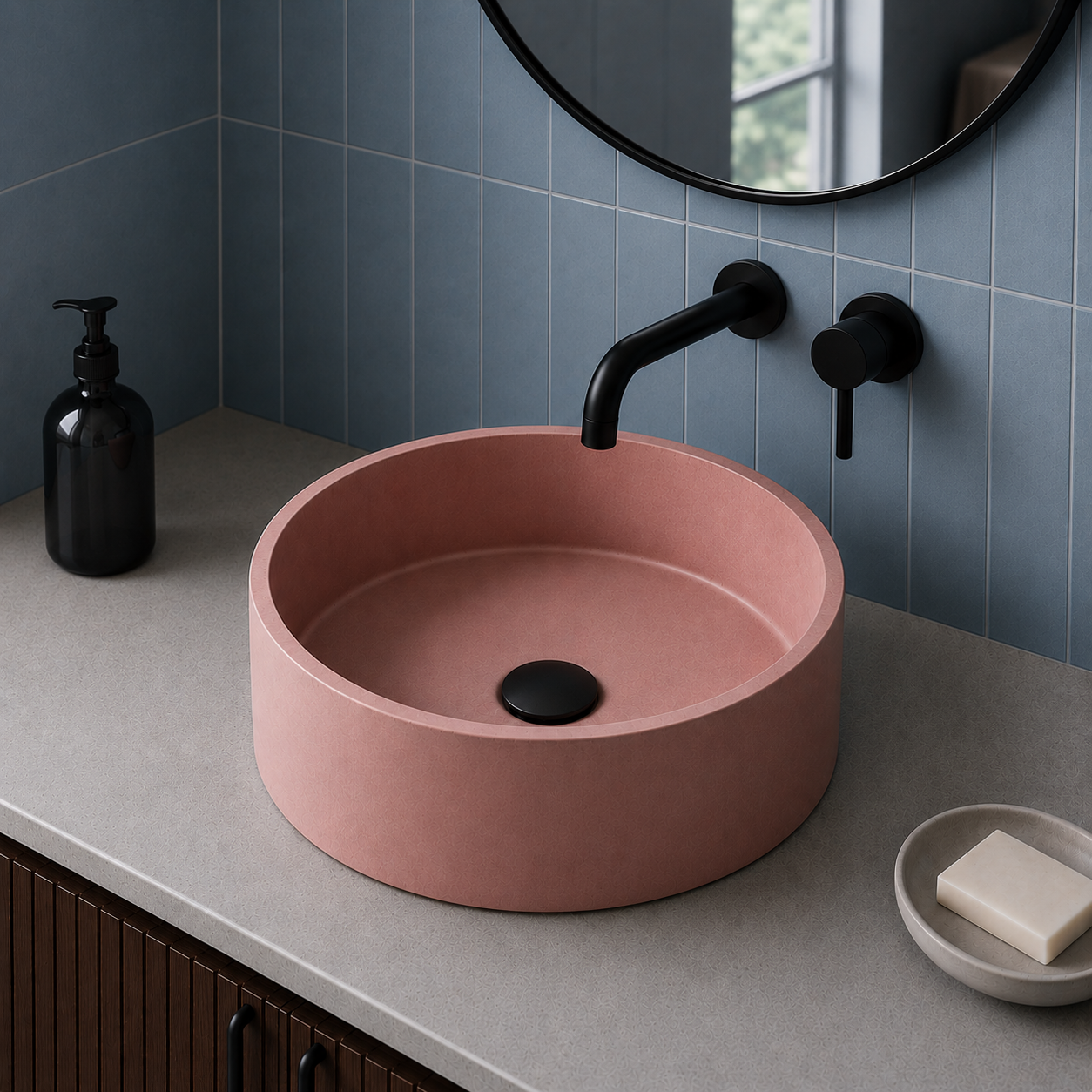 Hib - Entero Concrete Round Vessel Basin - Dusky Pink