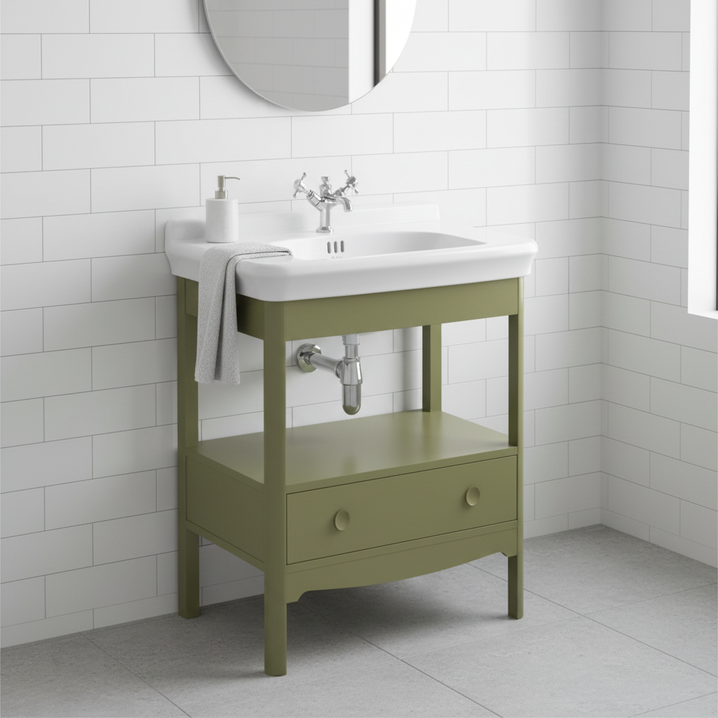 Sage green vanity unit in modern bathroom - square format