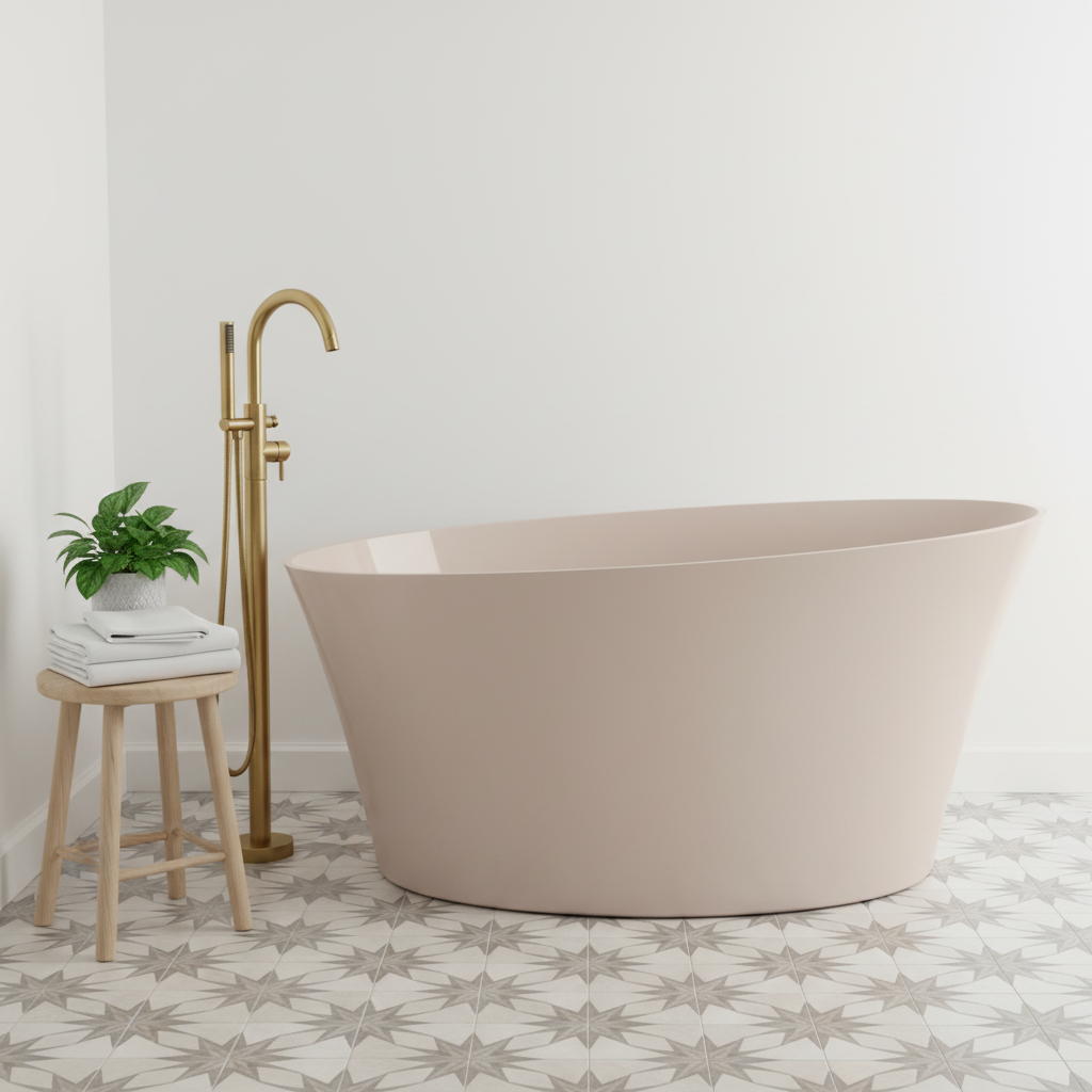 Same bath with patterned tiles