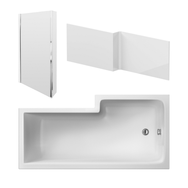 Nuie Square Shower Baths 1600mm Left Hand Square Shower Bath Set
