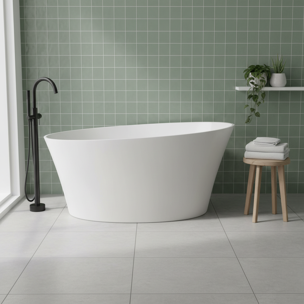 Senator bath in green tiled bathroom