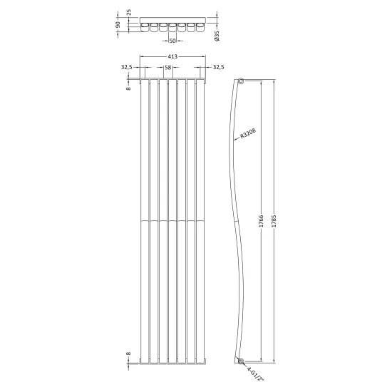 Shelley Wave Designer Radiator 1785 x 413mm - Anthracite