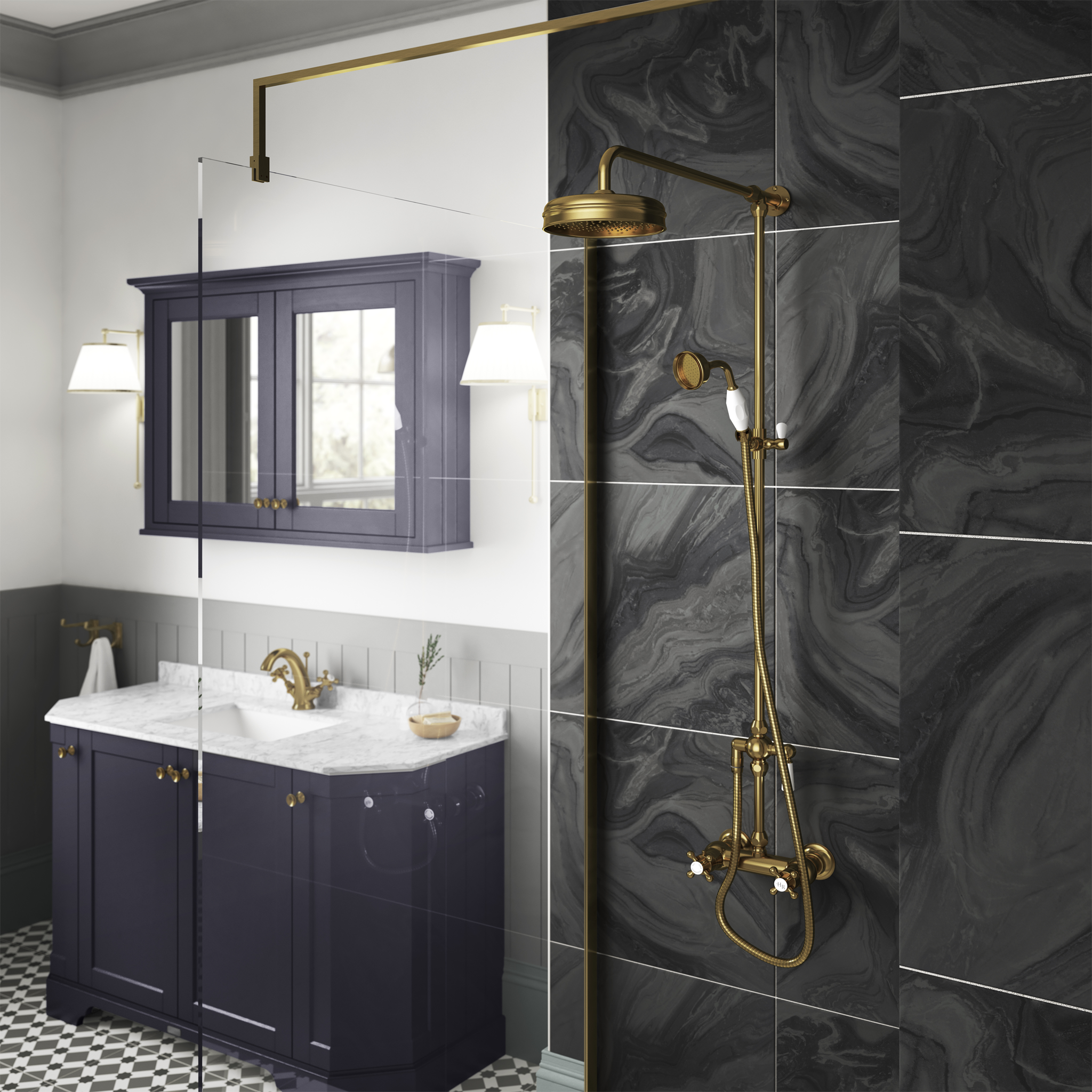 Hudson Reed - Traditional Thermostatic Shower Valve & Kit - Brushed Brass