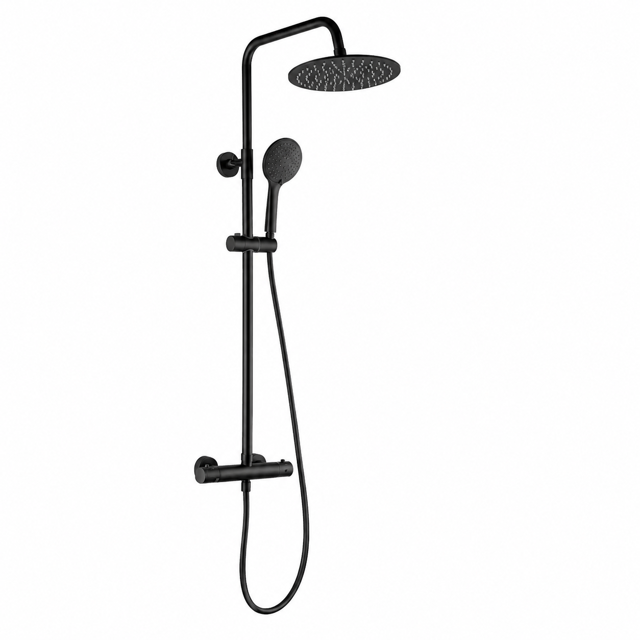 Kartell - Nero Round Thermostatic Exposed Bar Shower with Ultra Slim Overhead Drencher and Sliding Handset