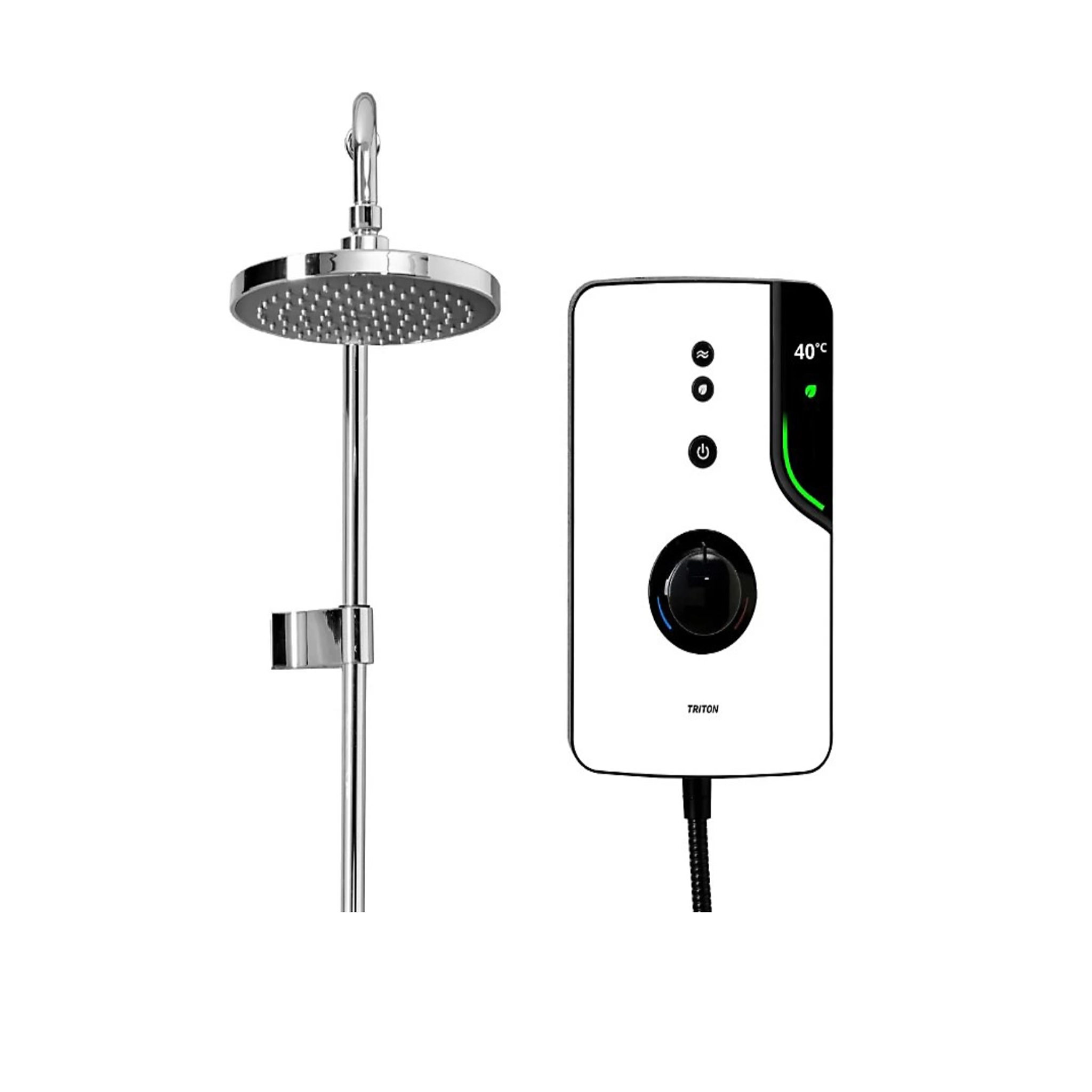 Triton ENlight® - Thermostatic Electric Shower with Chrome UNIQ® Kit - White