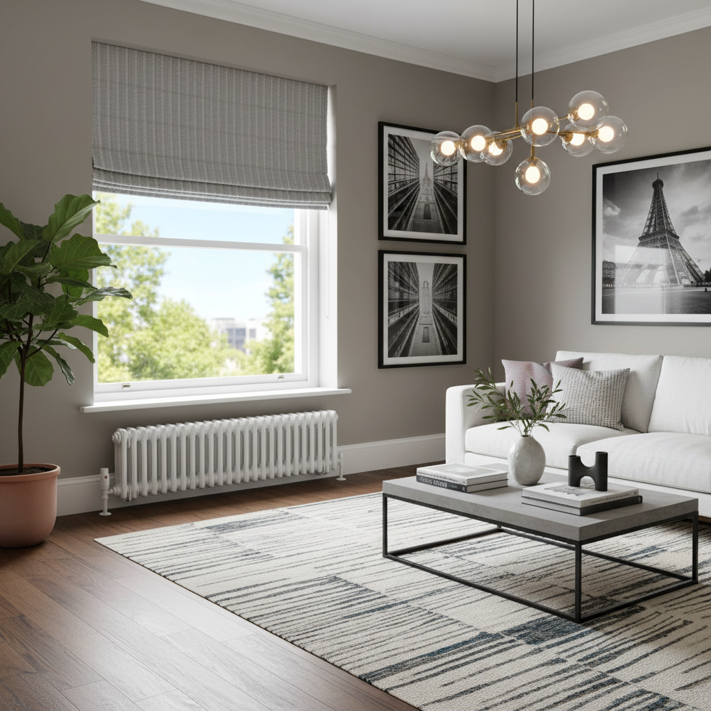 Stylish white radiator under window