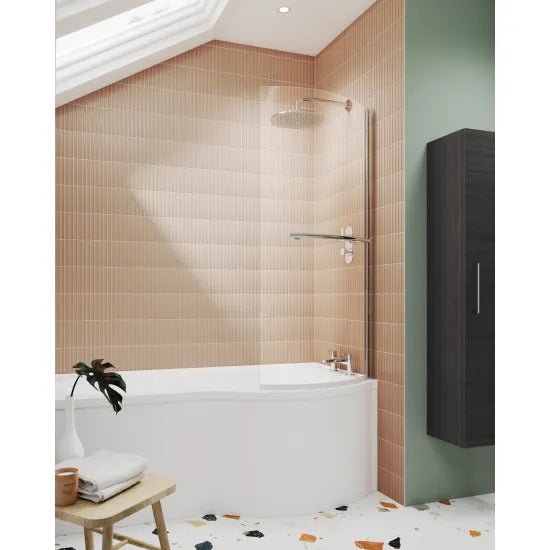 Synergy Curved P - Bath Screen with Rail - Chrome