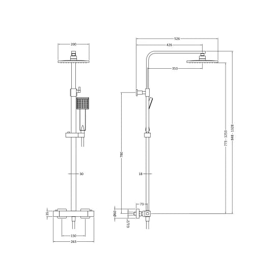 Synergy Square Thermostatic Bar Valve & Shower Kit - Matt Black